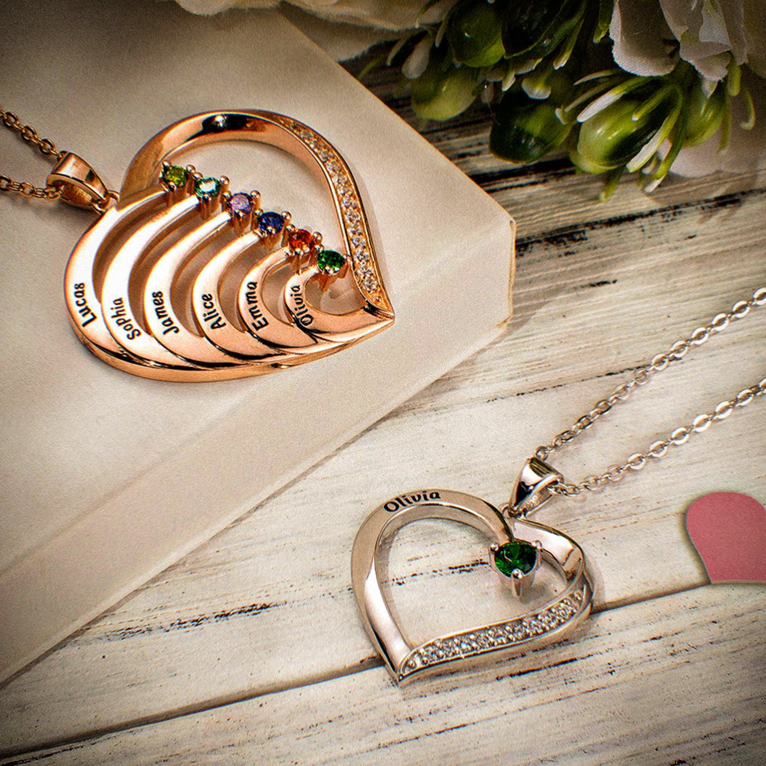 Gepersonaliseerde Naam Hart Ketting met Geboortesteen