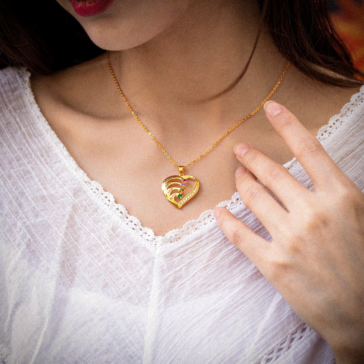 Gepersonaliseerde Naam Hart Ketting met Geboortesteen